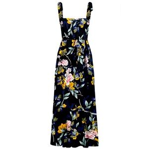 kinstell Women's Spaghetti Strap Square Neck Ruffle Casual Flowy Maxi Dress.